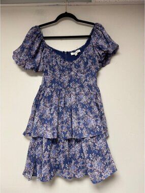Francescas Floral‎ Puff Sleeve Tiered Mini Dress Blue Purple Size S